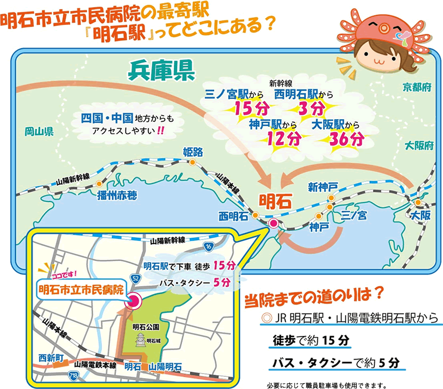 明石市立市民病院の最寄駅「明石駅」ってどこにあるの？